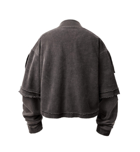 <b>Men's</b> Oversized Corduroy Sweatshirt High Collar Lantern Sleeve <b>Cropped</b> Washed Cotton Casual Streetwear <b>Top</b> - Product Image 2