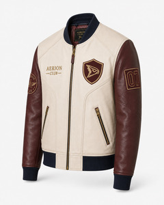 Blouson Bomber en Cuir PU pour Homme, Marron Crème, avec Patchs, Coupe-Vent, Décontracté, Fermeture Éclair, Automne - Product Image 3