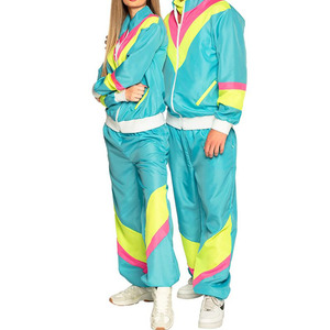 Color Blocking Track Suit Set Men Women <b>80</b> Style Sporty Jogging <b>Outfit</b> Teal Yellow Pink Knitted Polyester Breathable Spring Wear - Product Image 2