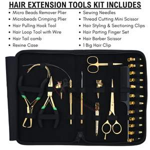 Kit d'outils d'extension capillaire en or avec pince applicatrice en acier inoxydable, ciseaux, peigne à doigts et ciseaux de barbier - Product Image 2