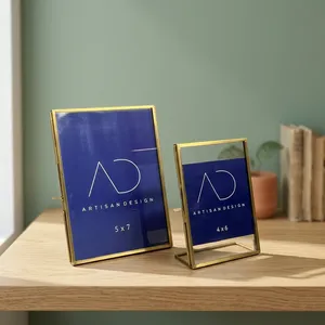 ARTISAN DESIGN Modern <b>Gold</b> Metal Glass Photo <b>Frame</b> Tabletop 5X7" Display <b>Frame</b> Desktop Home Office Wedding Decor Portrait Shape - Product Image 1