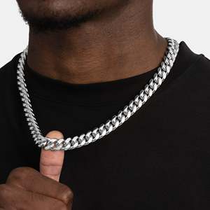 Collier chaîne cubaine pour homme en argent sterling 925 rhodié et plaqué or 18K/14K, style hip-hop, pour mariage et usage quotidien - Product Image 5