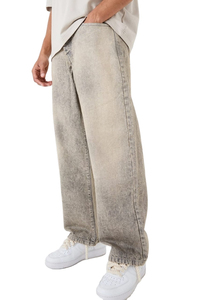 Pantalon large en denim gris délavé pour homme, taille élastique, style décontracté, en coton respirant, mode printemps - Product Image 3