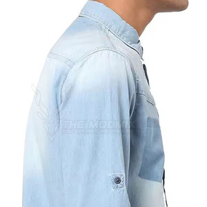 เสื้อเชิ้ตยีนส์ผู้ชายคลาสสิก สีฟ้าอ่อน แขนยาว สไตล์ลำลอง ติดกระดุม ปกคอพับ ผ้าทวิลล์ 100% คอตตอน ระบายอากาศได้ดี แห้งเร็ว - Product Image 4