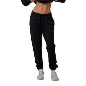 Women's Black Fleece Sweatpants Straight Loose Fit Mid Waist Elastic Drawstring Casual Joggers Full Length Solid Color - Product Image 2