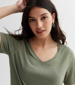 <b>Women's</b> Summer Loose <b>V</b>-<b>Neck</b> Yoga <b>T</b>-<b>Shirt</b> 100% Cotton Quick Dry Breathable Customizable Fitness Gym Wear - Product Image 2