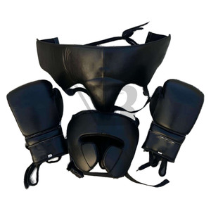 ชุดฝึกซ้อมมวยแบบมืออาชีพใหม่ ผลิตจากหนังแท้ ประกอบด้วยนวมชกมวย หมวกป้องกันศีรษะ และอุปกรณ์ป้องกันอวัยวะเพศชาย - Product Image 1