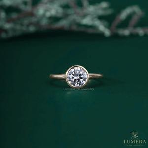 2.00 Round Brilliant Cut Lab Grown Diamond Engagement <b>Ring</b> Bezel Setting <b>Plain</b> Band Solitaire Wedding <b>Ring</b> For Women - Product Image 1