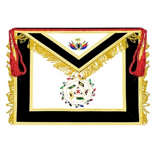 Embroidered Luxury Masonic Apron with <b>Gold</b> Trim Red Tassels Customized Printing Sew-On Badge with Safety Pin for Garment Use - Product Image 5