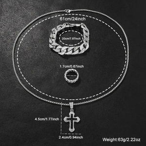 Ensemble de montres et bijoux de luxe pour hommes, montre-bracelet à quartz, collier à maillons cubains, bracelet, bague, pendentif croix 192050 - Product Image 6