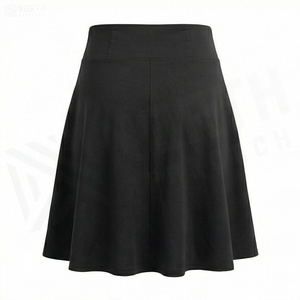 Jupe courte trapèze pour femme, noire unie, taille élastique, confortable, en tissu spandex et polyester, pour toutes les saisons - Product Image 2