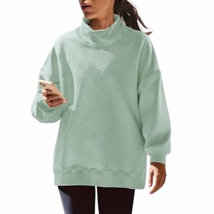 Sweat-shirt gris à col rond pour femme, 100% coton, tricoté, couleur unie, coupe classique, haut décontracté d'automne - Product Image 2