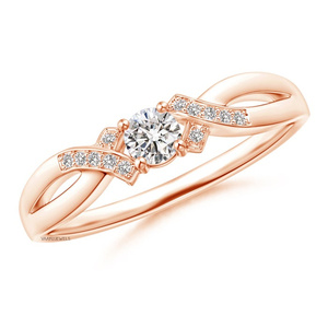 Bague de fiançailles en diamant de laboratoire rond certifié IGI avec bande torsadée en feuille pavée en or 10K 14K 18K ou en argent 925 935 - Product Image 4
