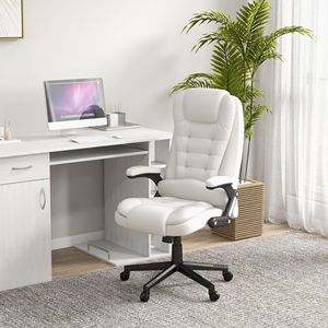 Ergonomic White Heated Massage Office Chair Recliner with 6 <b>Vibration</b> Points for Desk Use - Product Image 2