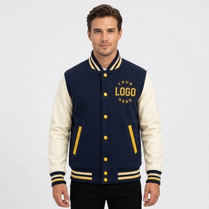 Veste universitaire bleu marine pour homme avec manches crème et bordure jaune, style preppy, boutonnée sur le devant, en coton, coupe classique, pour l'automne - Product Image 6