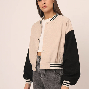 Custom Women's Patchwork Varsity Jacket Sheepskin Sleeve Chenille Embroidery Letterman Baseball Jacket - Product Image 3