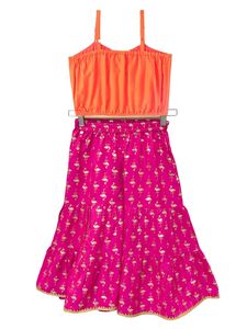 Haut sans manches tissé Twisha avec broderie placée et sharara imprimé - Orange et rose - Product Image 1