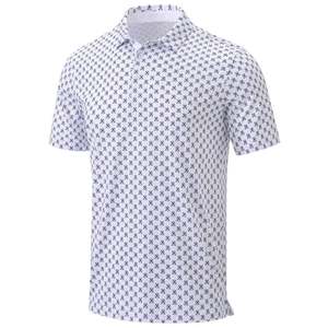Chemise à manches courtes pour homme, imprimé géométrique blanc, jersey respirant en polyester/coton, style décontracté pour le golf - Product Image 1