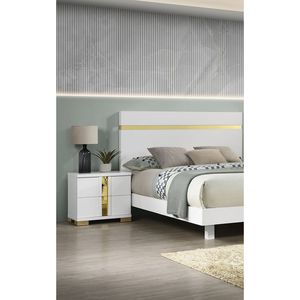 Modern Queen Size <b>Bed</b> 3PC Bedroom Set with LED & Nightstands White Acrylic Trim Mattress <b>Ready</b> Furniture - Product Image 5