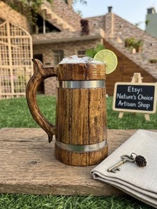 Jarra de madera personalizada, taza vikinga rústica grabada, regalo para él, jarra de cerveza medieval rústica ecológica con grabado personalizado - Product Image 6