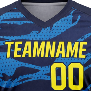 Camiseta Deportiva Sublimada Personalizada para Hombre, Camuflaje Azul, Cuello en V, Uniforme de Equipo, Transpirable, de Secado Rápido, Ropa Deportiva - Product Image 5