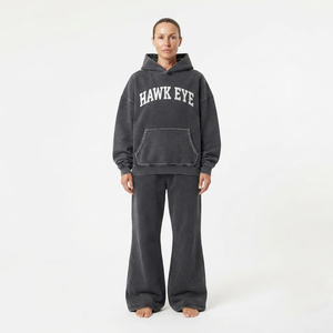 Women's Acid Wash Tracksuit Custom Print Oversized Hoodie <b>Wide</b> <b>Leg</b> <b>Joggers</b> Loose Fit Full Sleeve Cotton Casual Autumn Wear - Product Image 5