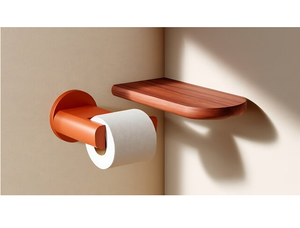 Porte-papier toilette mural moderne en métal orange avec étagère en bois, support de rangement pour salle de bain - Product Image 1