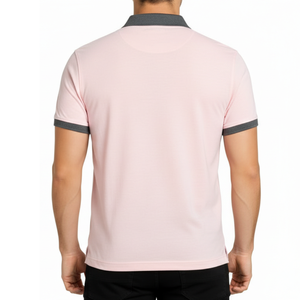 Polo homme rose clair, best-seller, col contrastant gris, coupe slim, manches courtes, décontracté, pour le golf - Product Image 4
