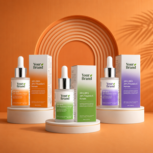 Private Label Vitamin C AHA BHA <b>Face</b> <b>Serum</b> with Hyaluronic Acid for Brightening and Exfoliating Skin Care - Product Image 2