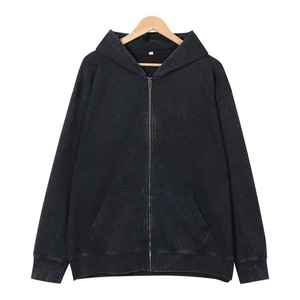 Custom Men's Autumn Casual Vintage Acid Washed Knitted Full Zip <b>Hoodie</b> Distressed Streetwear Heavyweight <b>hoodie</b> - Product Image 4