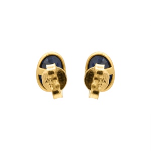 14k Yellow Gold Natural Oval <b>Blue</b> <b>Sapphire</b> Bezel Stud <b>Earrings</b> Memoria Jewels - Product Image 3