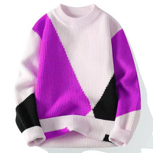 Pull en tricot à blocs de couleur unie pour femme, col rond, manches longues, décontracté, hiver, 100 % laine, anti-boulochage, épais, coupe classique - Product Image 6