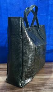 Large <b>Black</b> Crocodile Pattern Genuine Leather Fashion Tote <b>Bag</b> with Zipper Closure <b>Top</b> <b>Handle</b> Shopping <b>Bag</b> Daily Use - Product Image 3