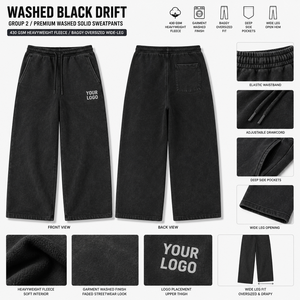 Pantalon de jogging ample pour homme, taille élastique avec cordon de serrage, en molleton de coton délavé, décontracté, avec logo personnalisé, respirant sur la jambe droite - Product Image 5