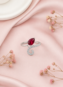 Bague spirale ouverte de luxe avec pierre précieuse rouge taille poire et accents de diamants sertis griffe pour femme en or 10K 14K 18K et argent 925 935 - Product Image 2