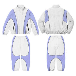 Unisex Color Blocking <b>Racer</b> <b>Jacket</b> Windproof Zipper Closure Stand Collar Sporty Style Polyester Shell Autumn Wear - Product Image 1