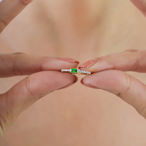 Customize Gemstone Handmade Tsavorite & Diamond <b>Stacking</b> Minimalist <b>Ring</b> Solid 14K Yellow Gold Wholesale Birthday Gift For Her - Product Image 2