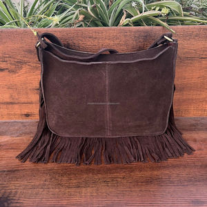 Bolso estilo Hobo bohemio de piel de ante hecho a mano con flecos para mujer, bolso cruzado de piel de vaca, bolso hippie occidental - Product Image 5