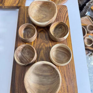 Ensemble de bols en bois massif, grands bols faits à la main, écologiques, pour la cuisine, la salle à manger, les collations, le service à table - Product Image 1