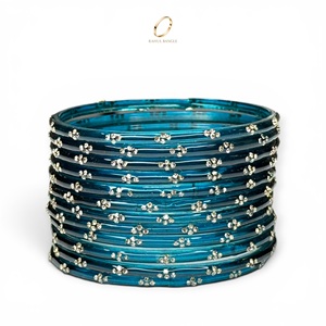 Lot de bracelets cachemiriens plaqués or en verre goutte d'eau bleu océan, design perles étincelantes, pour femme, mariage, vente en gros à bas prix - Product Image 4