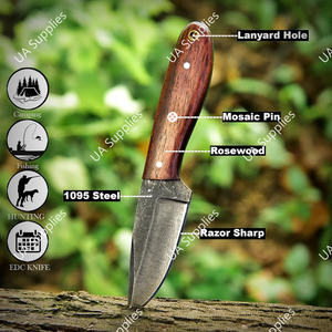 Cuchillo de Caza y Camping de Acero al Carbono Fijo con Mango de Palisandro, Hoja Biselada Táctica de Supervivencia, Funda de Cuero, Venta al por Mayor OEM/ODM - Product Image 6