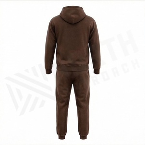 Men's Brown Hooded <b>Tracksuit</b> Full Sleeve Solid Color Casual Wear With Drawstring Closure And Side Pockets - Product Image 2
