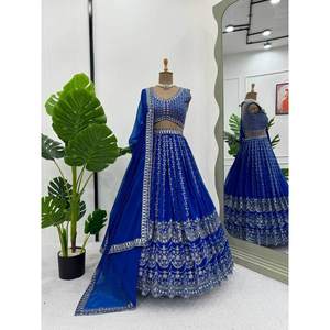 ออกแบบ georgette งานลำดับด้าย lehenga choli กับ dupatta สีฟ้า - Product Image 1