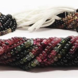 Perles de pierres précieuses naturelles en tourmaline multicolore lisse, forme rondelle, 4,5 mm, perles de tourmaline pastèque, vente en gros de perles de tourmaline multicolore - Product Image 2