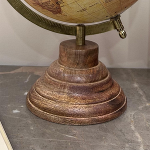 Globo Terráqueo Vintage de Metal con Base de Madera, Diseño Art Deco, Duradero, Personalizable, Educativo, Globo Decorativo de Escritorio - Product Image 4