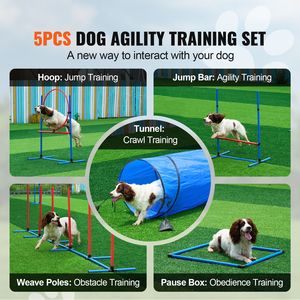 Set di Attrezzature per Addestramento Agility Cani 5 Pezzi: Ostacoli Regolabili, 6 Pali per Guado, Tunnel, Anello per Salto, Pause Box, Fischietto - Product Image 2
