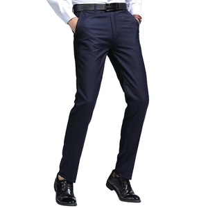 Pantalon de costume en toile coupe droite slim pour homme, style décontracté chic, taille haute, devant plat, 100 % coton, noir, grande taille - Product Image 6