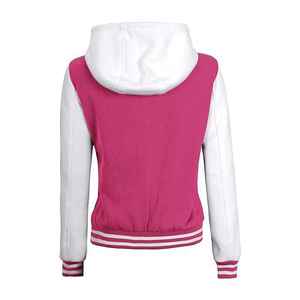Chaqueta Varsity con Capucha en Bloques de Color Rosa y Blanco, Unisex, Informal, para Otoño, Largo Regular, Material de Poliéster Tejido - Product Image 5