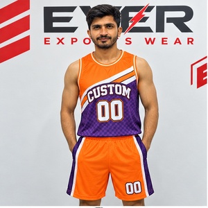 Ensemble d'uniformes de basket-ball sur mesure pour hommes, maillot et short bicolores orange et violet, nom et numéro de l'équipe, design unique - Product Image 1