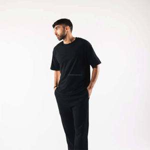 T-shirt ample pour homme en coton 100% style hip-hop, 240 g/m², épaules tombantes, poids lourd, luxe, uni, décontracté, streetwear, tricoté sur mesure - Product Image 4